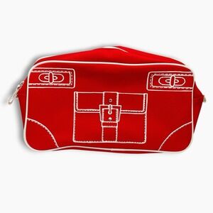 New Clinique Makeup Cosmetic Bag Case Red Purse White Travel Home Clutch